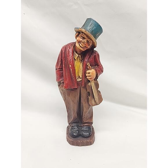 Vtg 1940-50’s Syroco Burwood Man Top Hat VIOLIN Musician Small Figurine Statue - Picture 1 of 3